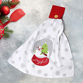 Joyful Snow Globe Holiday Snowman Snowflake Pattern Hanging Kitchen Towel