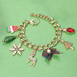 Christmas Tree Snowflake Pearl Bow Light Bulb Mitten Charm Bracelet