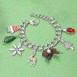 Christmas Tree Snowflake Pearl Bow Light Bulb Mitten Charm Bracelet