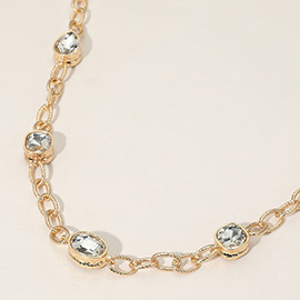 Oval Teardrop Square Stone Bezel Link Necklace