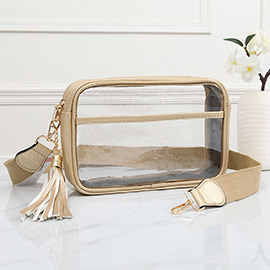 Faux Leather Transparent Rectangular Crossbody Bag