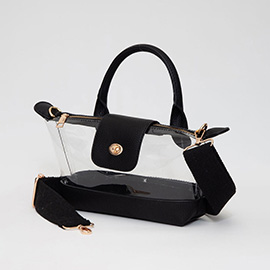Faux Leather Compact Transparent Top Handle Crossbody Bag