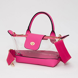 Faux Leather Compact Transparent Top Handle Crossbody Bag