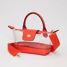 Faux Leather Compact Transparent Top Handle Crossbody Bag