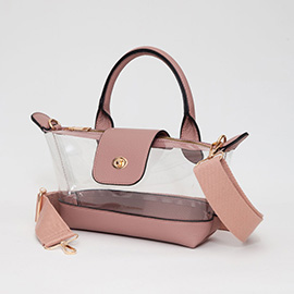 Faux Leather Compact Transparent Top Handle Crossbody Bag