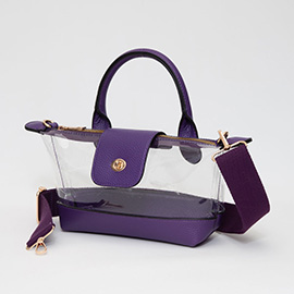 Faux Leather Compact Transparent Top Handle Crossbody Bag