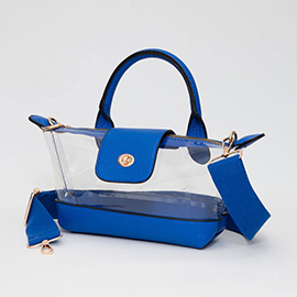 Faux Leather Compact Transparent Top Handle Crossbody Bag