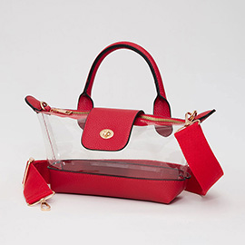 Faux Leather Compact Transparent Top Handle Crossbody Bag