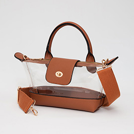 Faux Leather Compact Transparent Top Handle Crossbody Bag