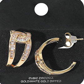 Gold Dipped CZ Stone Paved Twist Knot Hoop Earrings