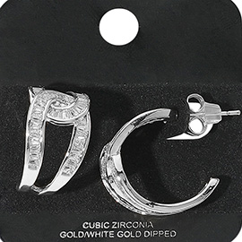 Gold Dipped CZ Stone Paved Twist Knot Hoop Earrings