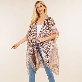 Lightweight Leopard Print Open Front Kimono Poncho