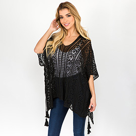 Boho Crochet Tassel Poncho Top