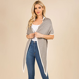 Contrast Trim Open Front Knit Wrap Shawl Poncho Scarf