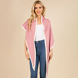 Contrast Trim Open Front Knit Wrap Shawl Poncho Scarf