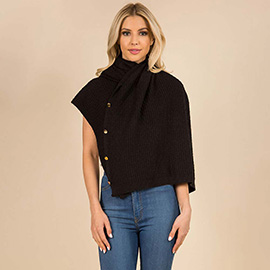 Convertible Button Up Waffle Knit Shawl Cape Poncho