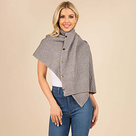 Convertible Button Up Waffle Knit Shawl Cape Poncho