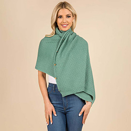 Convertible Button Up Waffle Knit Shawl Cape Poncho