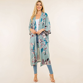Floral Print Long Kimono Poncho