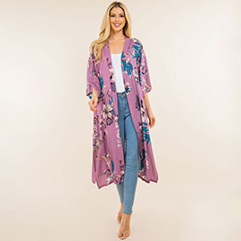 Floral Print Long Kimono Poncho