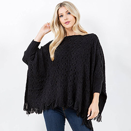Boho Fringe Hem Crochet Knit Poncho