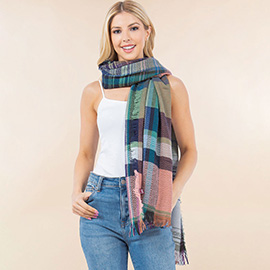 Oversized Frayed Edge Soft Weave Plaid Scarf