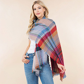 Oversized Frayed Edge Soft Weave Plaid Scarf