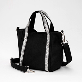 Rhinestone Embellished Strap Accent Mini Canvas Tote Bag / Crossbody Bag