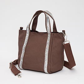 Rhinestone Embellished Strap Accent Mini Canvas Tote Bag / Crossbody Bag