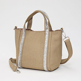 Rhinestone Embellished Strap Accent Mini Canvas Tote Bag / Crossbody Bag