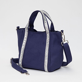Rhinestone Embellished Strap Accent Mini Canvas Tote Bag / Crossbody Bag