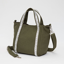 Rhinestone Embellished Strap Accent Mini Canvas Tote Bag / Crossbody Bag