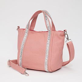 Rhinestone Embellished Strap Accent Mini Canvas Tote Bag / Crossbody Bag