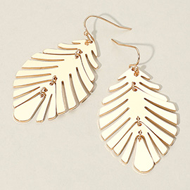 Metal Palm Tree Leaf Dangle Earrings