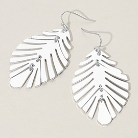 Metal Palm Tree Leaf Dangle Earrings