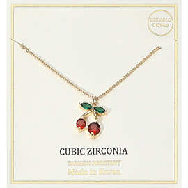 18K Gold Dipped CZ Stone Cherry Pendant Necklace