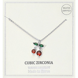 Silver Dipped CZ Stone Cherry Pendant Necklace