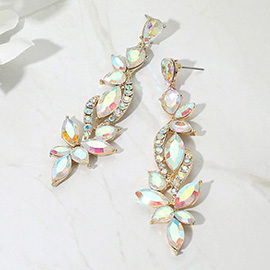 Elegant Floral Stone Cluster Long Drop Evening Earrings