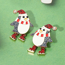Christmas Skater Penguin Earrings