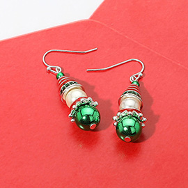 Pearl Accent Holiday Christmas Cone Ornament Dangle Earrings