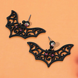 Rhinestone Accent Halloween Bat Dangle Earrings