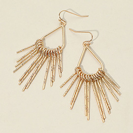 Textured Metal Geometric Fan Tassel Dangle Earrings
