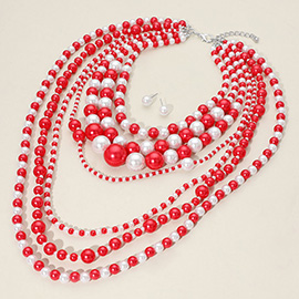Chunky Pearl Beaded Multi Layered Statement Necklace