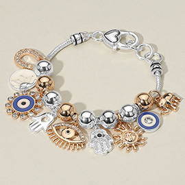 Evil Eye Hamsa Hand Elephant Sun Horseshoe Charm Beaded Bracelet