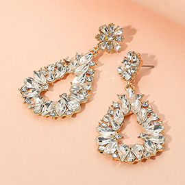 Floral Marquise Teardrop Stone Cluster Accent Dangle Evening Earrings