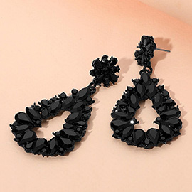 Floral Marquise Teardrop Stone Cluster Accent Dangle Evening Earrings