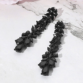 Teardrop Marquise Stone Cluster Long Drop Evening Earrings