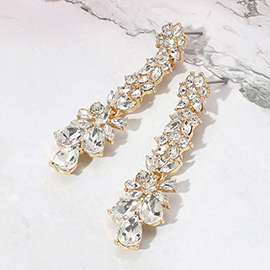 Teardrop Marquise Stone Cluster Long Drop Evening Earrings