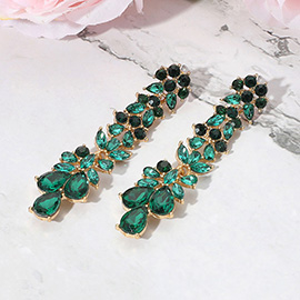 Teardrop Marquise Stone Cluster Long Drop Evening Earrings