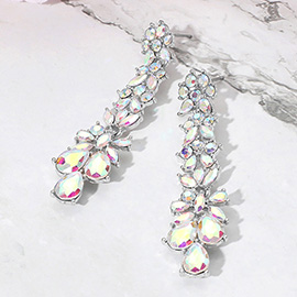 Teardrop Marquise Stone Cluster Long Drop Evening Earrings
